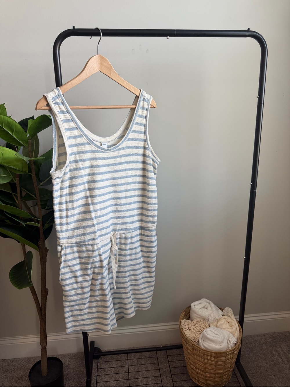 Old Navy Blue & White Striped Sleeveless One-Piece Romper